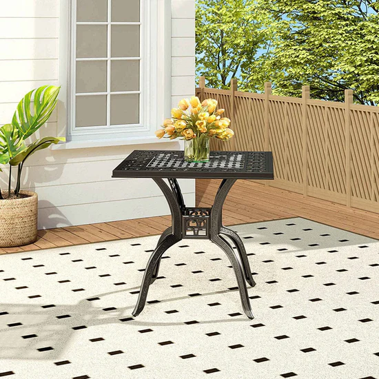 Black Cast Aluminium Outdoor Dining Table – Square Patio Garden Table