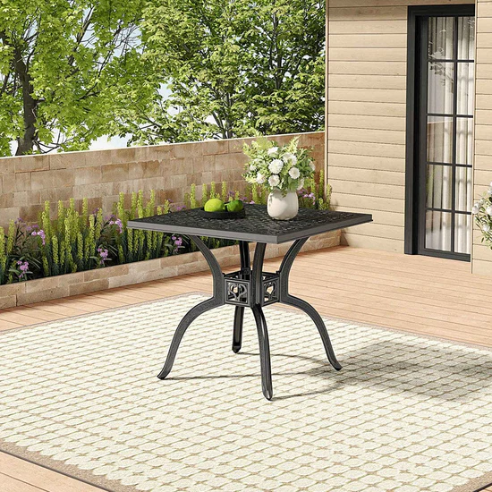 Black Cast Aluminium Outdoor Dining Table – Square Patio Garden Table